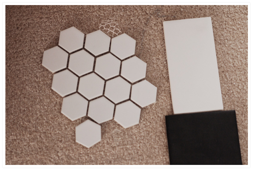 White+hexagon+tile+grey+grout